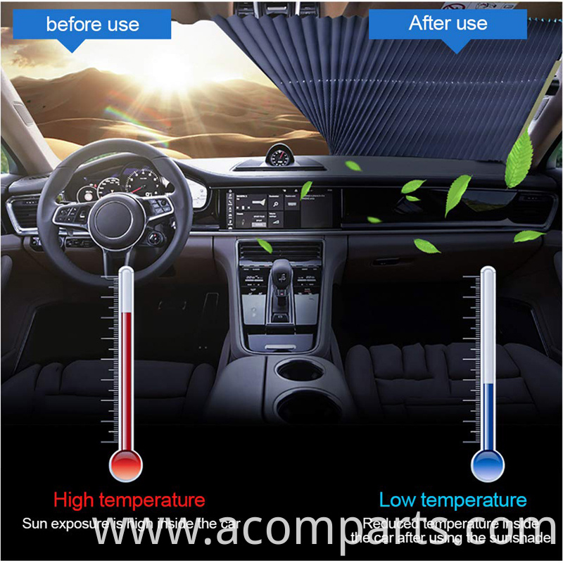 Reduce car inside temperature sun proof windshield shade retractable aluminium car curtain sunshade